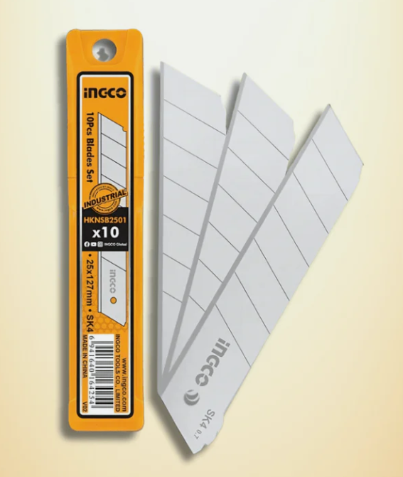 10 Pcs Blades Set 25×127MM SK4 | طقم ريش مشرط كبير (10 قطع 25×127مم) – INGCO