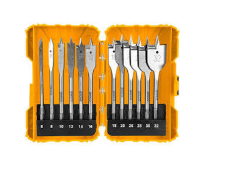 12 Pcs Flat Wood Drill Bits Set طقم ريش نجارة INGCO