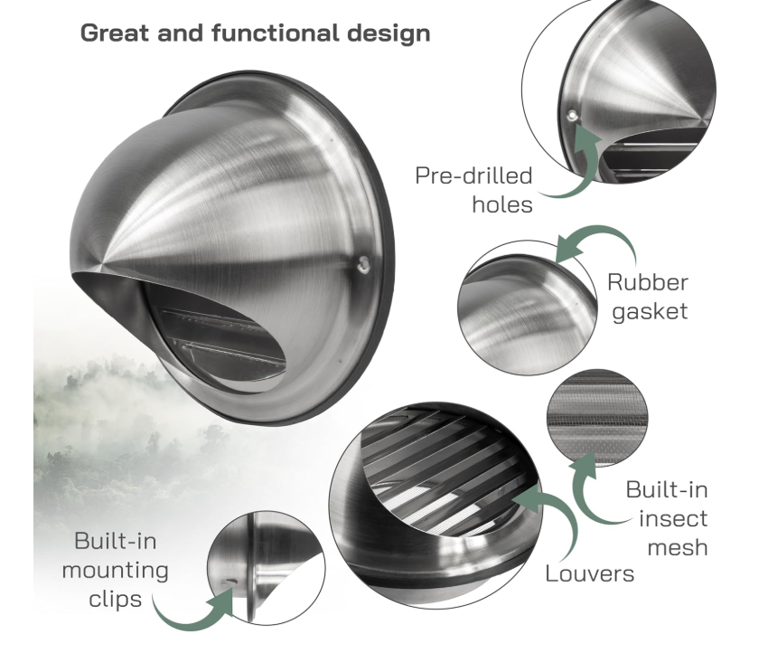 4" Stainless Steel Dorm Vent, WISELY غطاء هواية بوابة