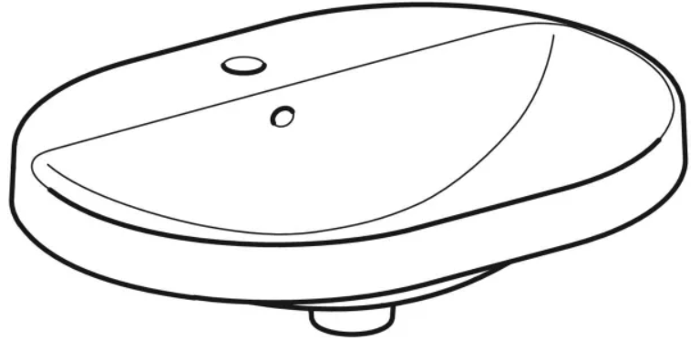Geberit VariForm countertop washbasin, elliptic, with tap hole benchحوض غسيل بيضاوي الشكل، مثبت على سطح الطاولة، مع فتحة للصنبور