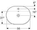 Geberit VariForm countertop washbasin, elliptic, with tap hole benchحوض غسيل بيضاوي الشكل، مثبت على سطح الطاولة، مع فتحة للصنبور