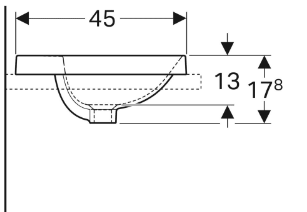 Geberit VariForm countertop washbasin, elliptic, with tap hole benchحوض غسيل بيضاوي الشكل، مثبت على سطح الطاولة، مع فتحة للصنبور