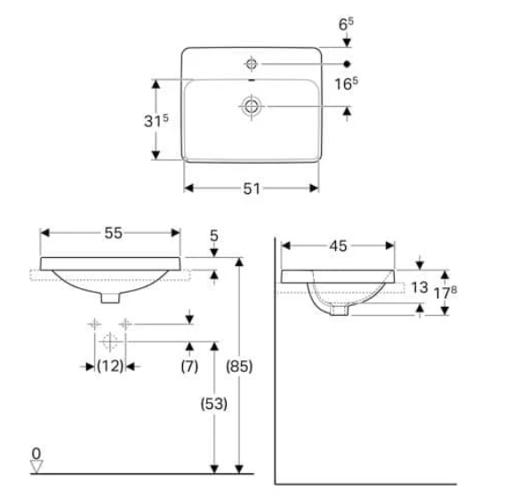 Geberit "Variform" Rectangular Above Counter Basin Artحوض غسيل مستطيل الشكل يُركب فوق سطح الطاولة