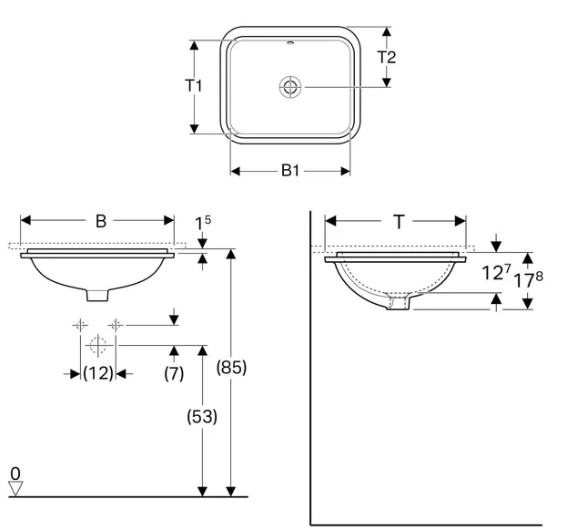 Geberit VariForm under-countertop washbasin, rectangular حوض مغسلة غاطس مربع