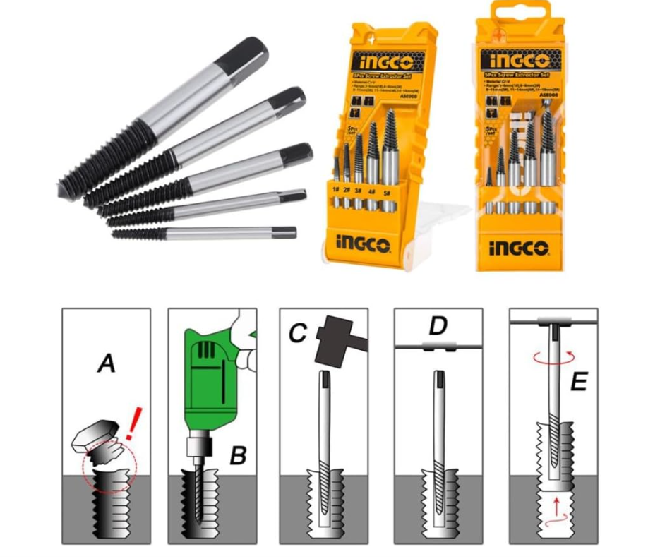 5 Pieces Screw Extractor Set مجموعة مستخرج البراغي INGCO