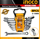 8 Pcs Flexible Ratchet Spanner Set طقم مفاتيح متحرك مع سبنر INGCO