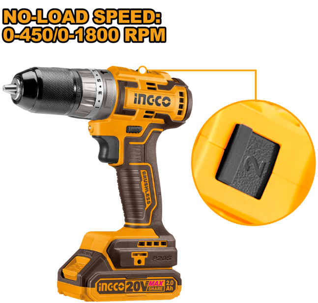 Brushless cordless impact drill دريل بطارية 20 فولت وطقم اكسسوارات INGCO