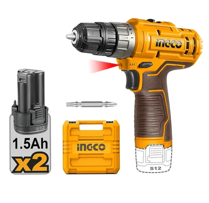 Cordless drill دريل مفك براغى 2 بطارية INGCO