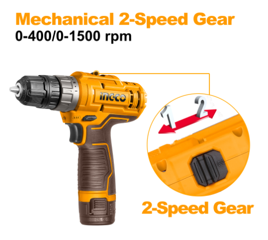 Cordless drill دريل مفك براغى 2 بطارية INGCO