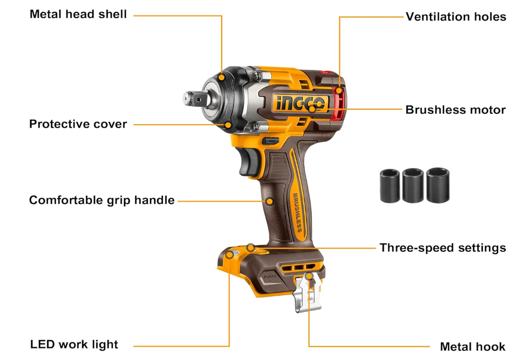 Cordless impact wrench دريل فك وربط 1/2" INGCO