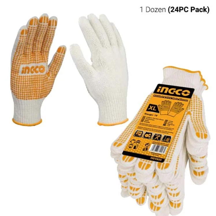 Knitted &PVC dots gloves كفوف منقط أصفر و أبيض INGCO