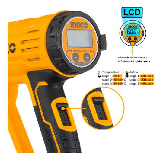 سيشوار 2000 وات بشاشة ديجتال INGCO Heat Gun – 2000W