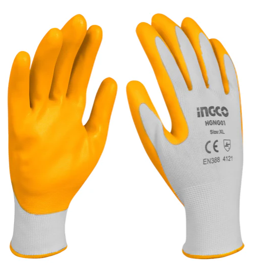 كفوف مقاس XL بوليستر ابيض/برتقالي INGCO Nitrile Work Gloves