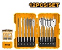 12 Pcs Flat Wood Drill Bits Set طقم ريش نجارة INGCO