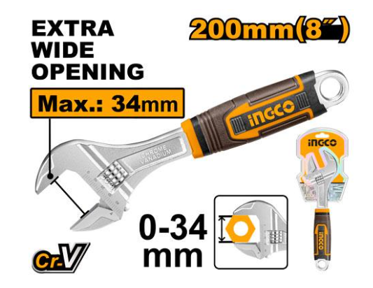 Adjustable wrench 200 mm(8") مفتاح غاز متحرك INGCO