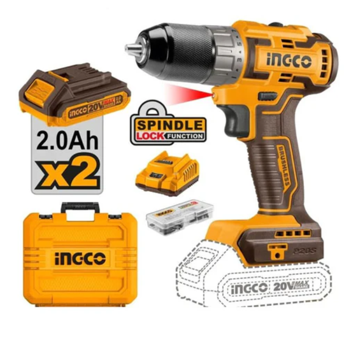 Brushless cordless impact drill دريل بطارية 20 فولت وطقم اكسسوارات INGCO