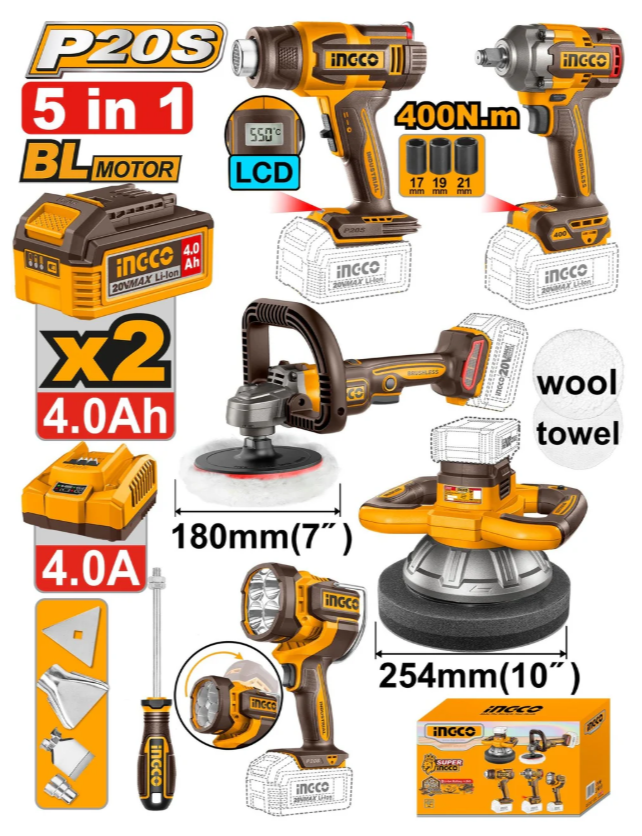 Cordless 5 pcs Combo Kit طقم الكامبو 5 قطع للسيارات INGCO