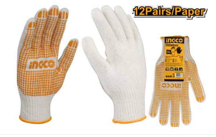 Knitted &PVC dots gloves كفوف منقط أصفر و أبيض INGCO