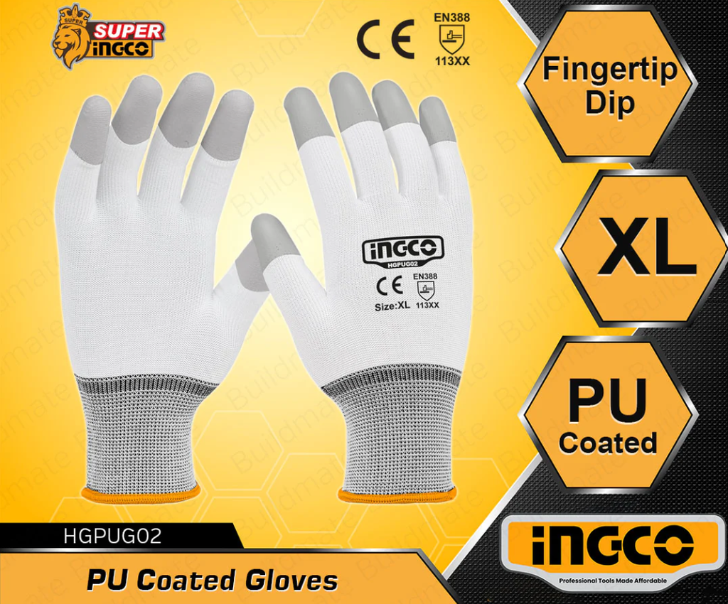 PU Gloves كفوف بوليستر مقاس XL ابيض/رصاصي INGCO