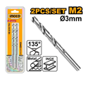 Drill Bit HSS 3.0mm 130° 2pcs/set طقم ريشة دريل حديد INGCO