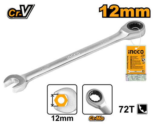 [IN-HCSPAR121]  Ratchet Spanner Wrenchمفتاح غاز 12ملم مع سبينر INGCO  (نسخة)