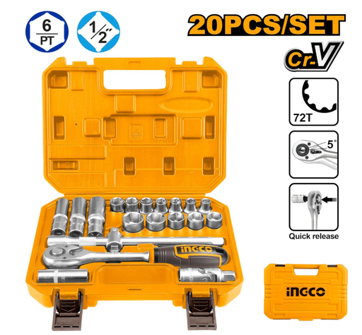 [IN-HKTS12201] 20 Pcs 1/2” Socket Set | طقم لقم 20 قطعة مقاس 1/2” – INGCO