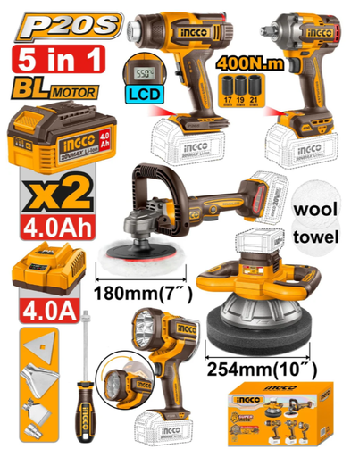 [IN-COSLI250592] Cordless 5 pcs Combo Kit طقم الكامبو 5 قطع للسيارات INGCO
