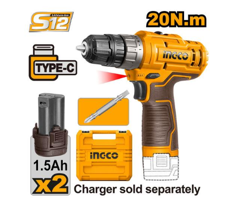 [IN-CDLI12202] Cordless drill دريل مفك براغى 2 بطارية INGCO