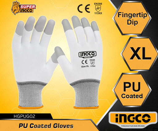[IN-HGPUG02] PU Gloves كفوف بوليستر مقاس XL ابيض/رصاصي INGCO
