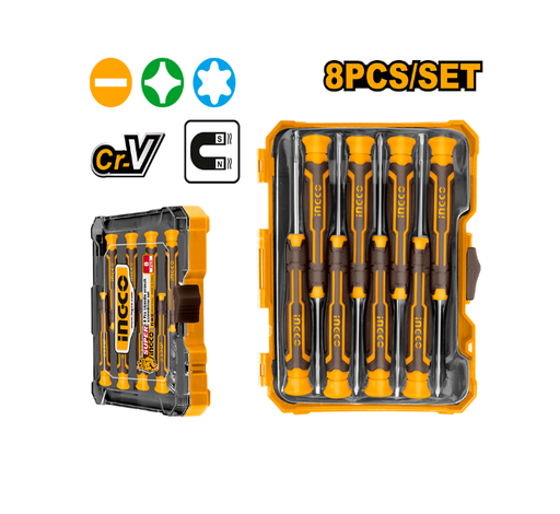 [HKSD0818-8] Set of 8 Pieces Precision Screwdriver طقم مفكات صغير INGCO