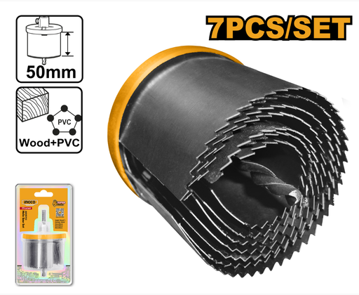 [IN-AKHS702] طقم منشار ثقوب – 7 قطع Pcs / Set Hole Saw for Plywood Drywall Wood Plastic طقم قص جبس وخشب INGCO