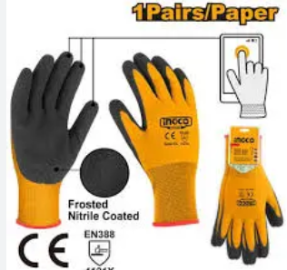[IN-HGNF03] كفوف اسود * اصفر INGCO Nitrile Work Gloves
