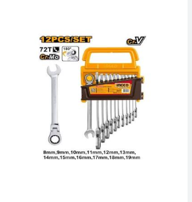 [IN-HKSPAR1123] 12pcs Flexible Ratchet Spanner Set مجموعة مفاتيح ربط مرنة ذات سقاطة مكونة من 12 قطعة INGCO