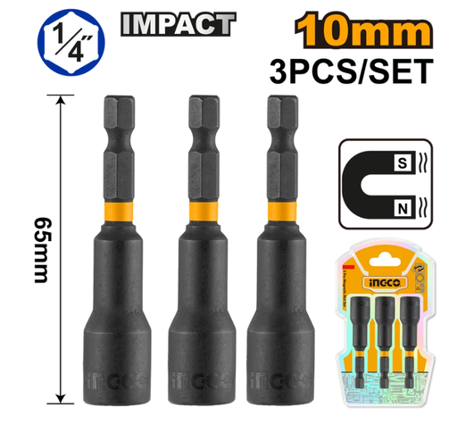 [IN-AMN1031] 3 Pcs impact magnetic nut set مجموعة صواميل مغناطيسية مقاومة للصدمات مكونة من 3 قطع INGCO