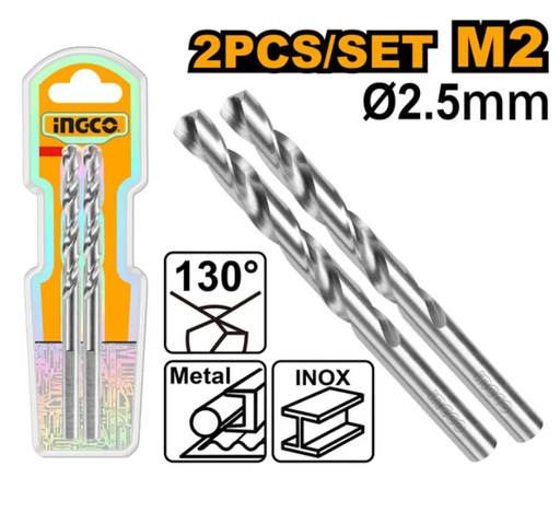 [IN-DBT11300252] Drill Bit HSS 2.5 mm 130° 2pcs/set طقم ريشة دريل حديد INGCO