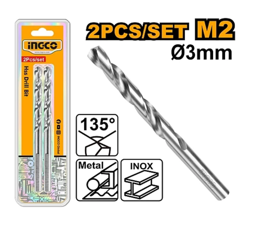 [IN-DBT11300302] Drill Bit HSS 3.0mm 130° 2pcs/set طقم ريشة دريل حديد INGCO