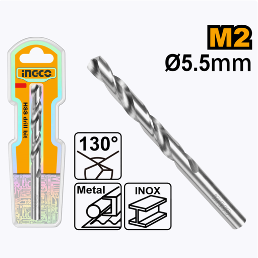 [IN-DBT11300551] Drill Bit HSS 5.5 mm 130° ريشة دريل حديد INGCO